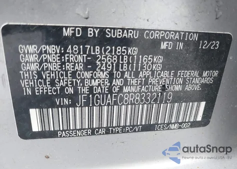 2024 Subaru Impreza Sport 5-Door z USA, uszkodzony, nr VIN JF1GUAFC8R8332119